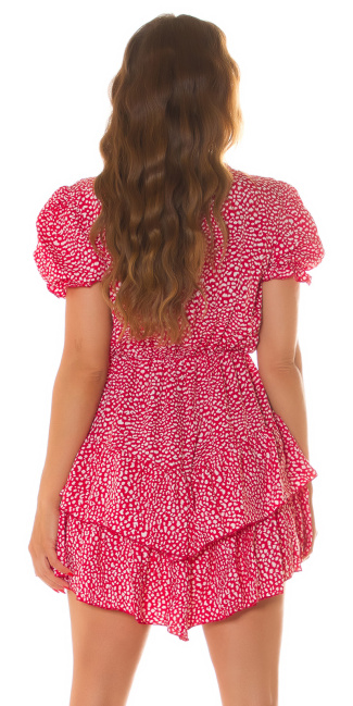 tiered mini dress with short sleeves Red